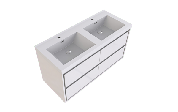 KEETCHEN HELSINKI 60" Gloss White Wall Mounted Modern Vanity - Double Sink - Image 5