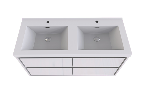 KEETCHEN HELSINKI 60" Gloss White Wall Mounted Modern Vanity - Double Sink - Image 4