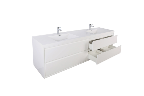 KEETCHEN HELSINKI 60" Gloss White Wall Mounted Modern Vanity - Double Sink - Image 3