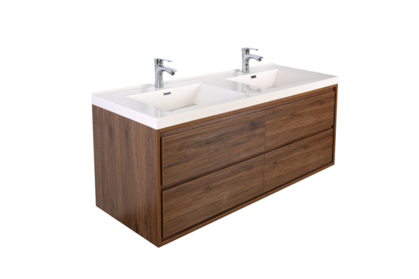 KEETCHEN HELSINKI 60" Rose Wood Wall Mounted Modern Vanity - Double Sink - Image 2