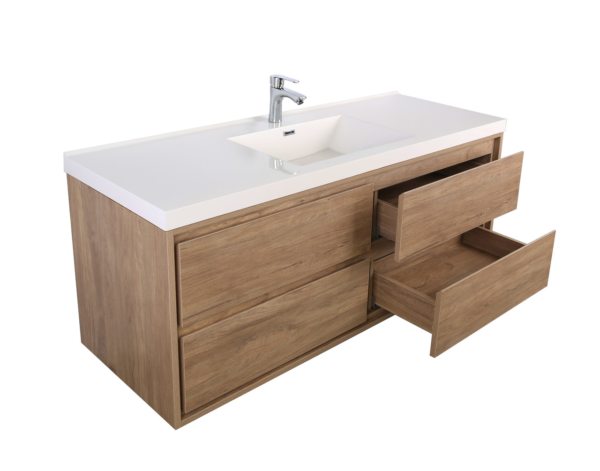 KEETCHEN HELSINKI 60" Teak Oak Wall Mounted Modern Vanity - Single Sink - Image 3