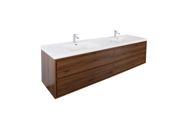 KEETCHEN HELSINKI 72" Rose Wood Wall Mounted Modern Vanity - Double Sink - Image 2