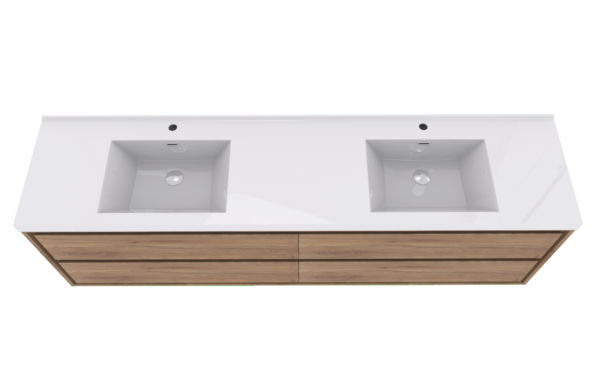 KEETCHEN HELSINKI 72" Teak Oak Wall Mounted Modern Vanity - Double Sink - Image 4