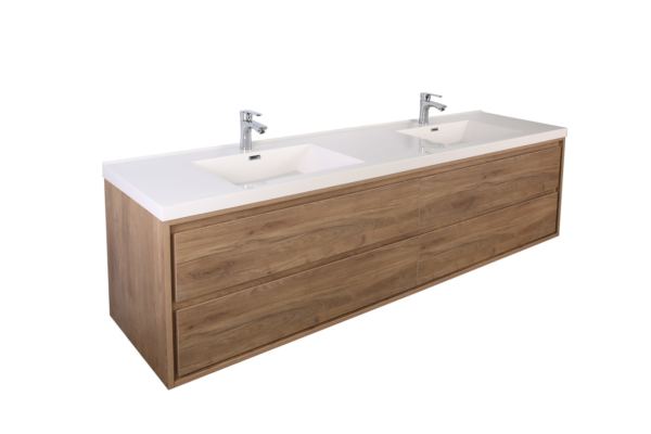 KEETCHEN HELSINKI 72" Teak Oak Wall Mounted Modern Vanity - Double Sink - Image 2