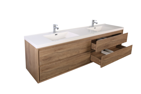 KEETCHEN HELSINKI 72" Teak Oak Wall Mounted Modern Vanity - Double Sink - Image 3