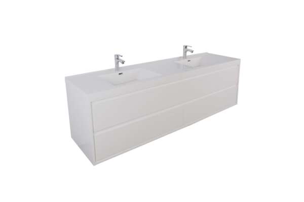 KEETCHEN HELSINKI 84" Glossy White Wall Mounted Modern Vanity - Double Sink - Image 2