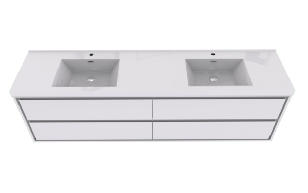 KEETCHEN HELSINKI 84" Glossy White Wall Mounted Modern Vanity - Double Sink - Image 4