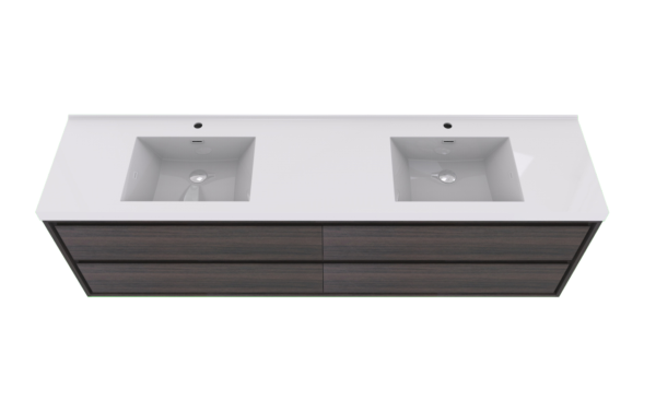 KEETCHEN HELSINKI 84" Grey Oak Wall Mounted Modern Vanity - Double Sink - Image 4