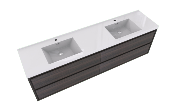 KEETCHEN HELSINKI 84" Grey Oak Wall Mounted Modern Vanity - Double Sink - Image 3