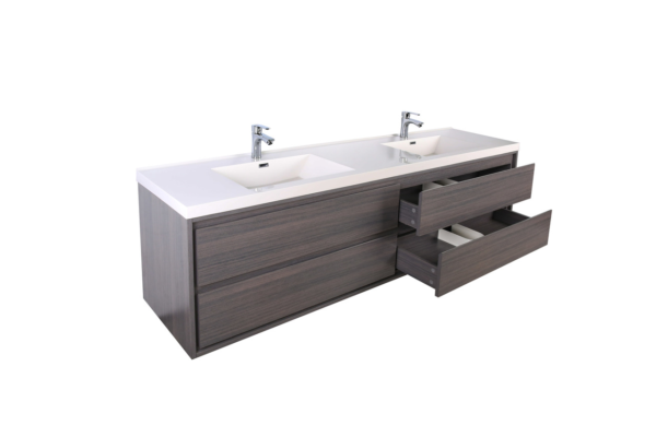 KEETCHEN HELSINKI 84" Grey Oak Wall Mounted Modern Vanity - Double Sink - Image 2