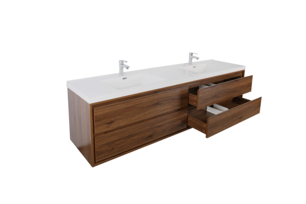 KEETCHEN HELSINKI 84" Rose Wood Wall Mounted Modern Vanity - Double Sink - Image 3