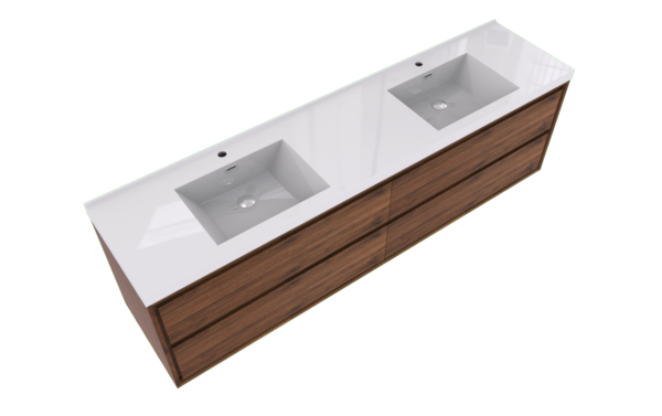 KEETCHEN HELSINKI 84" Rose Wood Wall Mounted Modern Vanity - Double Sink - Image 4