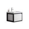 KEETCHEN SEATTLE 24" Glossy White Wall Hung Modern Bathroom Vanity with Matte Black Stainless Steel Frame with Acrylic Sink - Image 2