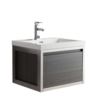 KEETCHEN SEATTLE 24" Grey Oak Wall Hung Modern Bathroom Vanity with Chrome Stainless Steel Frame - Image 2