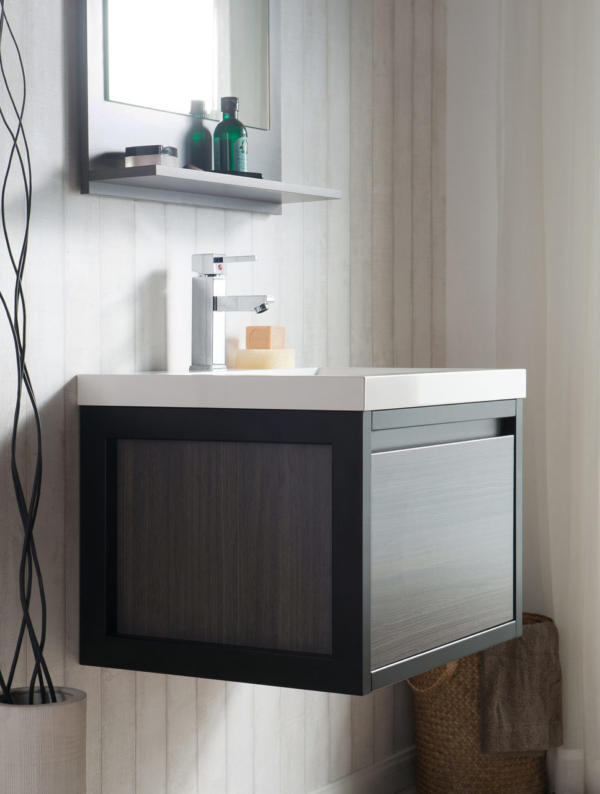 KEETCHEN SEATTLE 24" Grey Oak Wall Hung Modern Bathroom Vanity with Matte Black Stainless Steel Frame - Image 2