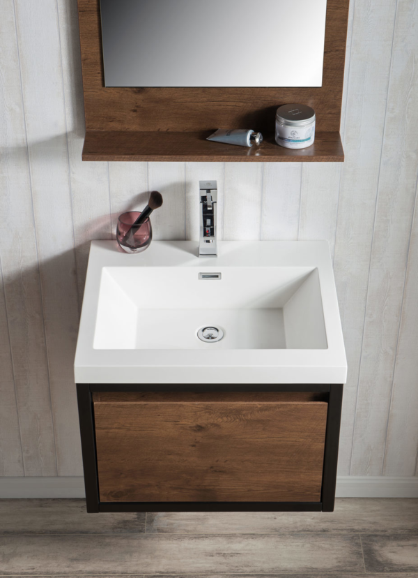 KEETCHEN SEATTLE 24" Rosewood Wall Hung Modern Bathroom Vanity with Matte Black Stainless Steel Frame - Image 3