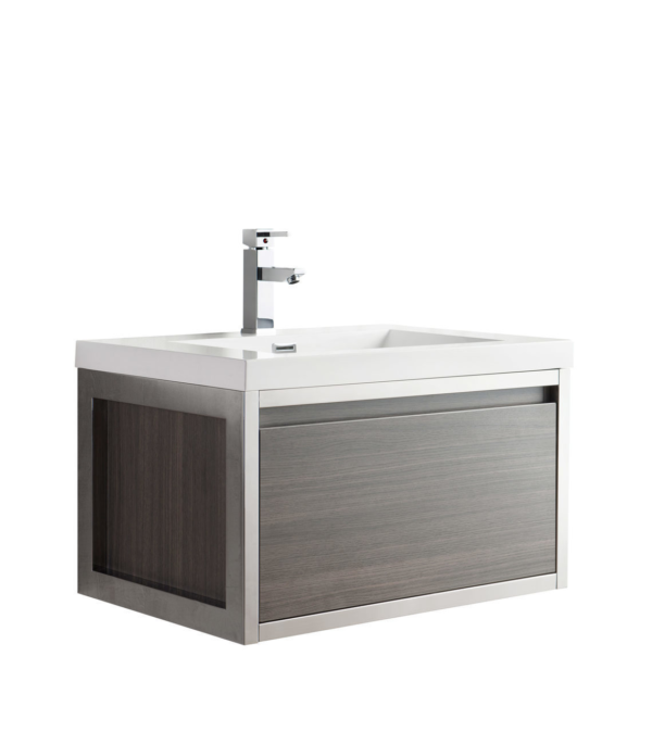 KEETCHEN SEATTLE 30" Grey Oak Wall Hung Modern Bathroom Vanity with Chrome Stainless Steel Frame - Image 5