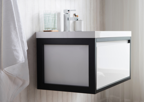 KEETCHEN SEATTLE 36" Glossy White Wall Hung Modern Bathroom Vanity with Matte Black Stainless Steel Frame - Image 4