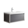 KEETCHEN SEATTLE 36" Grey Oak Wall Hung Modern Bathroom Vanity with Chrome Stainless Steel Frame - Image 4
