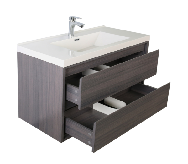 KEETCHEN HELSINKI 36" Grey Oak Wall Mounted Modern Vanity - Image 3