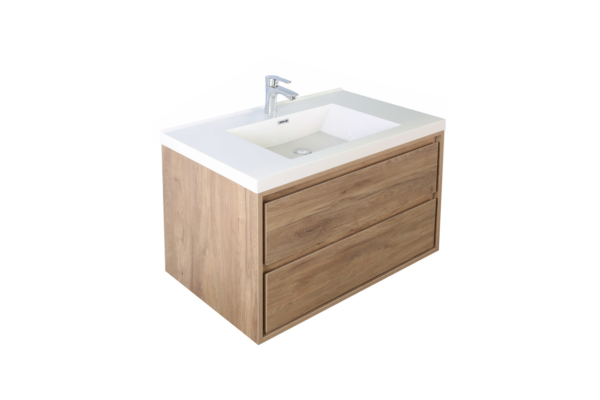 KEETCHEN HELSINKI 36" Teak Oak Wall Mounted Modern Vanity - Image 2