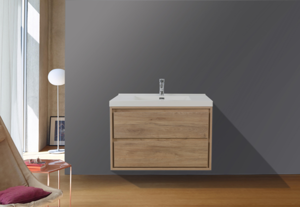 KEETCHEN HELSINKI 36" Teak Oak Wall Mounted Modern Vanity