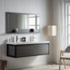 KEETCHEN SEATTLE 60" Grey Oak Wall Hung Modern Bathroom Vanity with Matte Black Stainless Steel Frame - Image 3