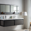 KEETCHEN SEATTLE 72" Grey Oak Wall Hung Modern Bathroom Vanity with Matte Black Stainless Steel Frame - Image 3
