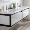 KEETCHEN SEATTLE 84" Glossy White Wall Hung Modern Bathroom Vanity with Matte Black Stainless Steel Frame - Image 3
