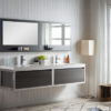 KEETCHEN SEATTLE 84" Grey Oak Wall Hung Modern Bathroom Vanity with Chrome Stainless Steel Frame - Image 4