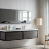 KEETCHEN SEATTLE 84" Grey Oak Wall Hung Modern Bathroom Vanity with Matte Black Stainless Steel Frame - Image 2