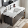 KEETCHEN SEATTLE 42" Grey Oak Wall Hung Modern Bathroom Vanity with Chrome Stainless Steel Frame - Image 3