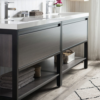 KEETCHEN SEATTLE 84" FREESTANDING MODERN GREY OAK VANITY WITH BLACK STAINLESS STEEL FRAME - Image 3
