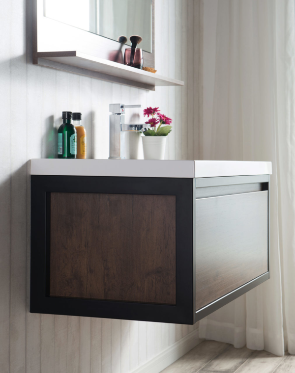 KEETCHEN SEATTLE 42" Rosewood Wall Hung Modern Bathroom Vanity with Matte Black Stainless Steel Frame - Image 3