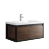 KEETCHEN SEATTLE 36" Rosewood Wall Hung Modern Bathroom Vanity with Matte Black Stainless Steel Frame - Image 4