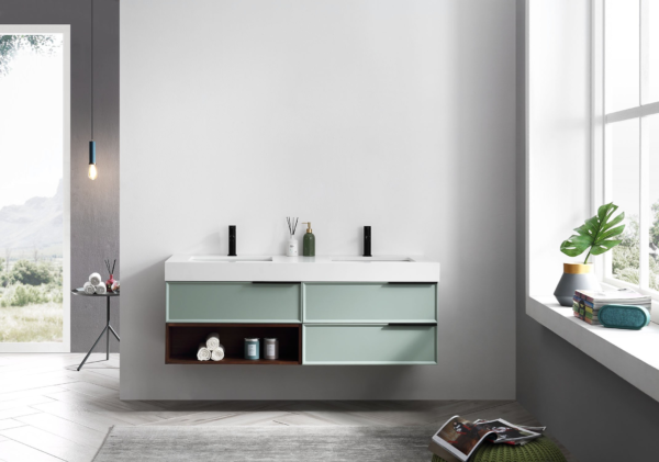 KARTON REPUBLIC MARFA 60” ALOE GREEN/WALNUT WALL MOUNT MODERN BATHROOM VANITY - Image 2