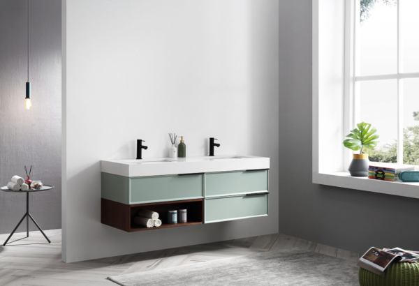 KARTON REPUBLIC MARFA 60” ALOE GREEN/WALNUT WALL MOUNT MODERN BATHROOM VANITY - Image 3