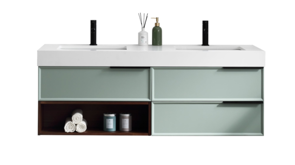 KARTON REPUBLIC MARFA 60” ALOE GREEN/WALNUT WALL MOUNT MODERN BATHROOM VANITY - Image 8