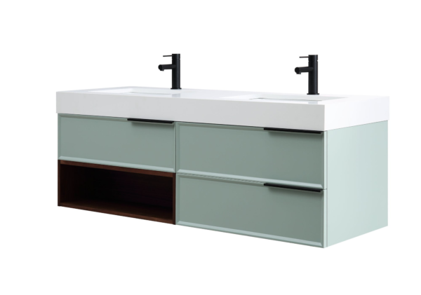 KARTON REPUBLIC MARFA 60” ALOE GREEN/WALNUT WALL MOUNT MODERN BATHROOM VANITY