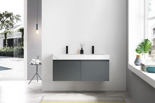 KARTON REPUBLIC MANAROLA 48” DARK GRAY WITH THICK QUARTZ WALL MOUNT MODERN BATHROOM VANITY - Image 2