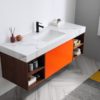KARTON REPUBLIC MANAROLA 60” RED AMBER WITH THICK QUARTZ WALL MOUNT MODERN BATHROOM VANITY (OPEN SHELVES) - Image 3