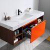 KARTON REPUBLIC MANAROLA 60” RED AMBER WITH THICK QUARTZ WALL MOUNT MODERN BATHROOM VANITY (OPEN SHELVES) - Image 4