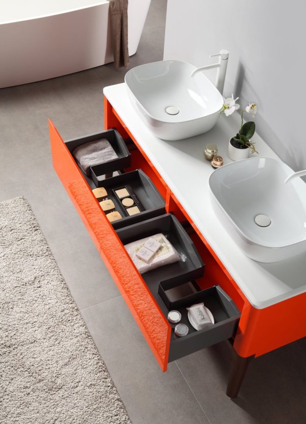 KARTON REPUBLIC SEBASTIAN 60” RED AMBER DUAL MOUNT MODERN BATHROOM VANITY - Image 4