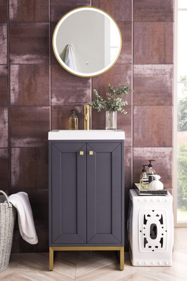 James Martin Chianti 20" Single Free Standing Vanity Cabinet, Mineral Grey, Radiant Gold