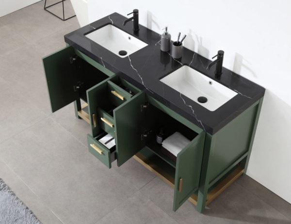 Karton Republic Winchester 60" Vanity in Forest Green with Black Countertop - Image 5