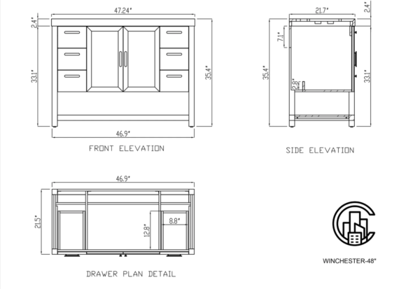 Karton Republic 48" Winchester Vanity in Pecan Oak with White Countertop - Image 7