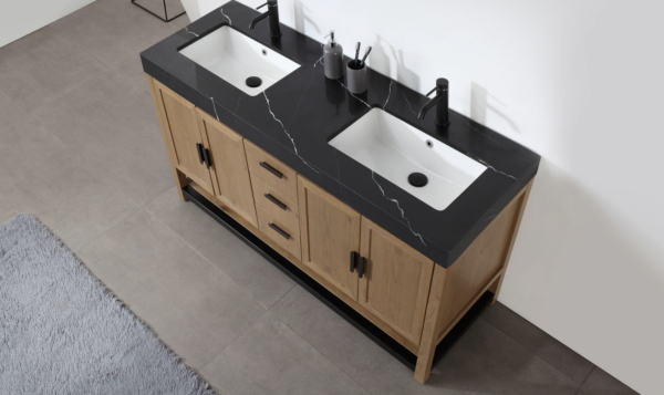 Karton Republic 60" Winchester Double Vanity in Pecan Oak with Black Countertop - Image 5