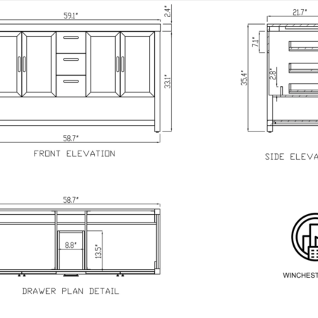Karton Republic 60" Winchester Double Vanity in Pecan Oak with Black Countertop - Image 6