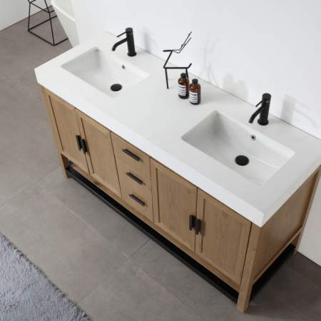 Karton Republic 60" Winchester Double Vanity in Pecan Oak with White Countertop - Image 2