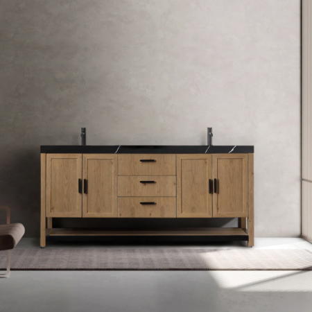 Karton Republic 72" Winchester Double Vanity in Pecan Oak with Black Countertop - Image 2